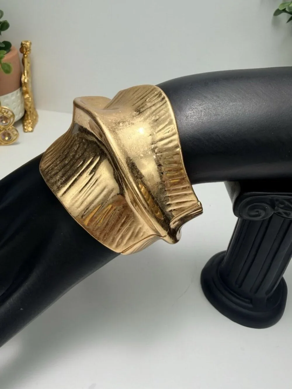 Zara Golden Sculptural Statement  Bracelet For Women Abstract Design - Picture 4 of 10